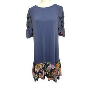 J.CREW Mathilde Dress Womens 38 Blue Floral Lace Ruffle Hem Midi Boho